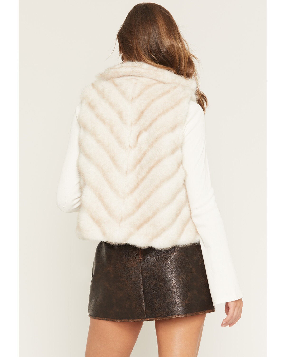 Image #4 - Cripple Creek Women's Faux Fur Microsuede Zip-Up Vest, Cream, hi-res
