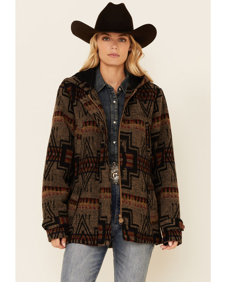 Outback Trading Co Women S Multi Myra Southwestern Print Storm Flap Hooded Jacket Country Outfitter