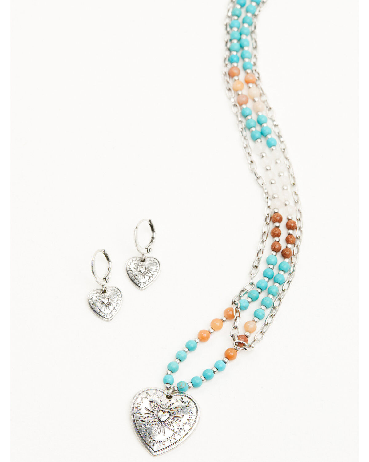 Image #1 - Shyanne Women's Beaded Heart Pendant Jewelry Set - 2 Piece, Silver, hi-res