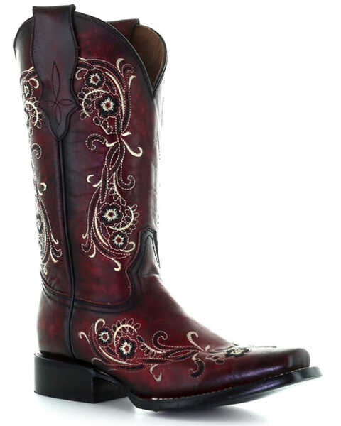Circle G Women's LD Western Boots - Square Toe, Wine, hi-res