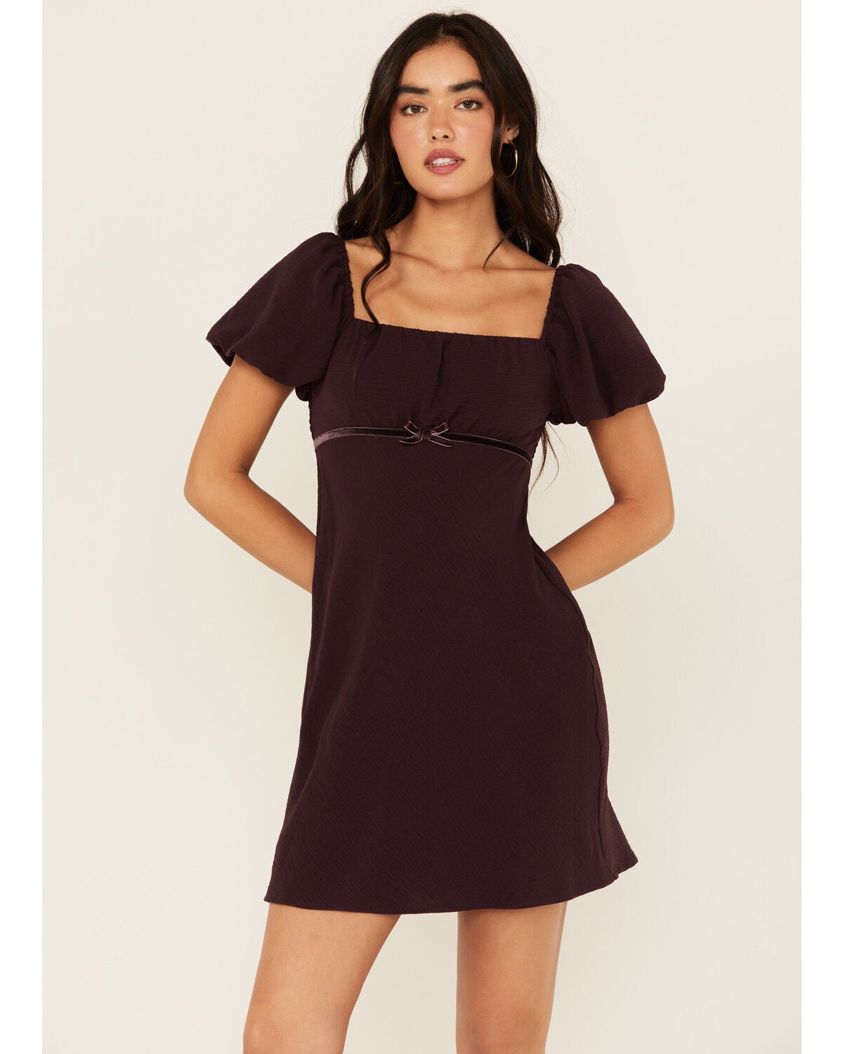 Originality Women's Emma Bow Mini Dress, Purple, hi-res