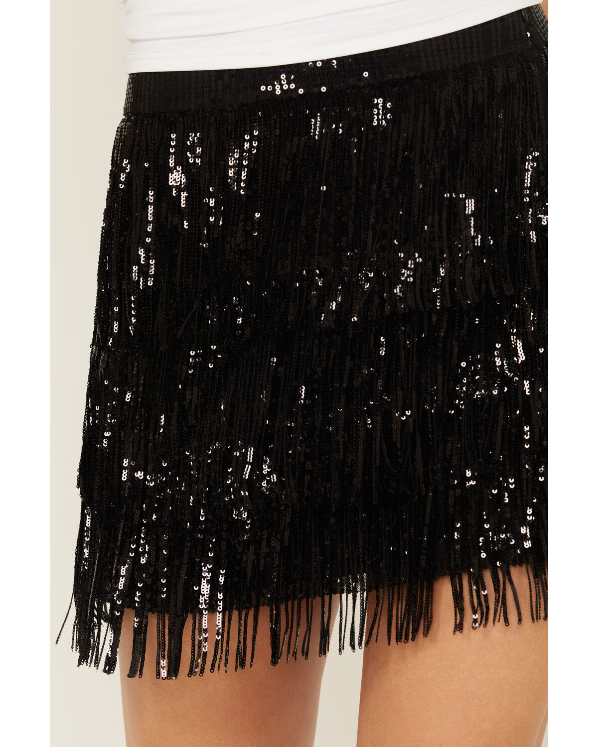 Image #2 - Blue B Women's Metallic Fringe Mini Skirt, Black, hi-res