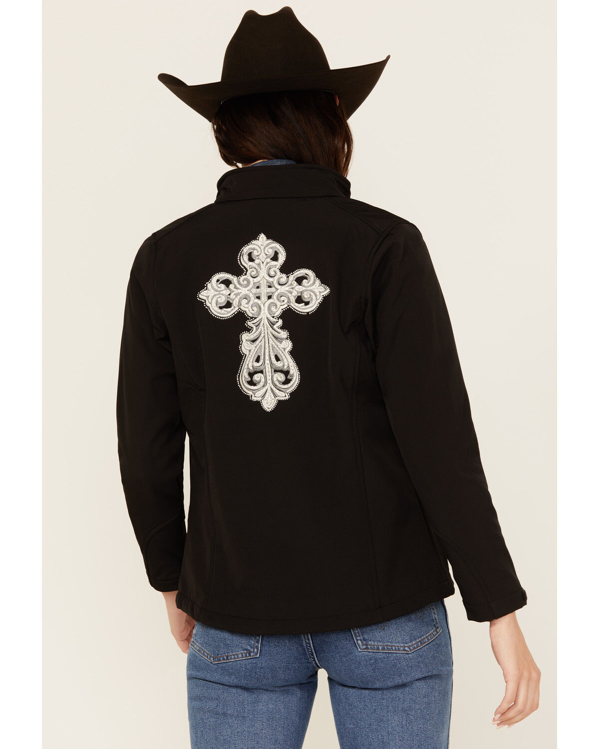 Image #4 - Cowgirl Hardware Women's Steel Cross Softshell Jacket, Black, hi-res