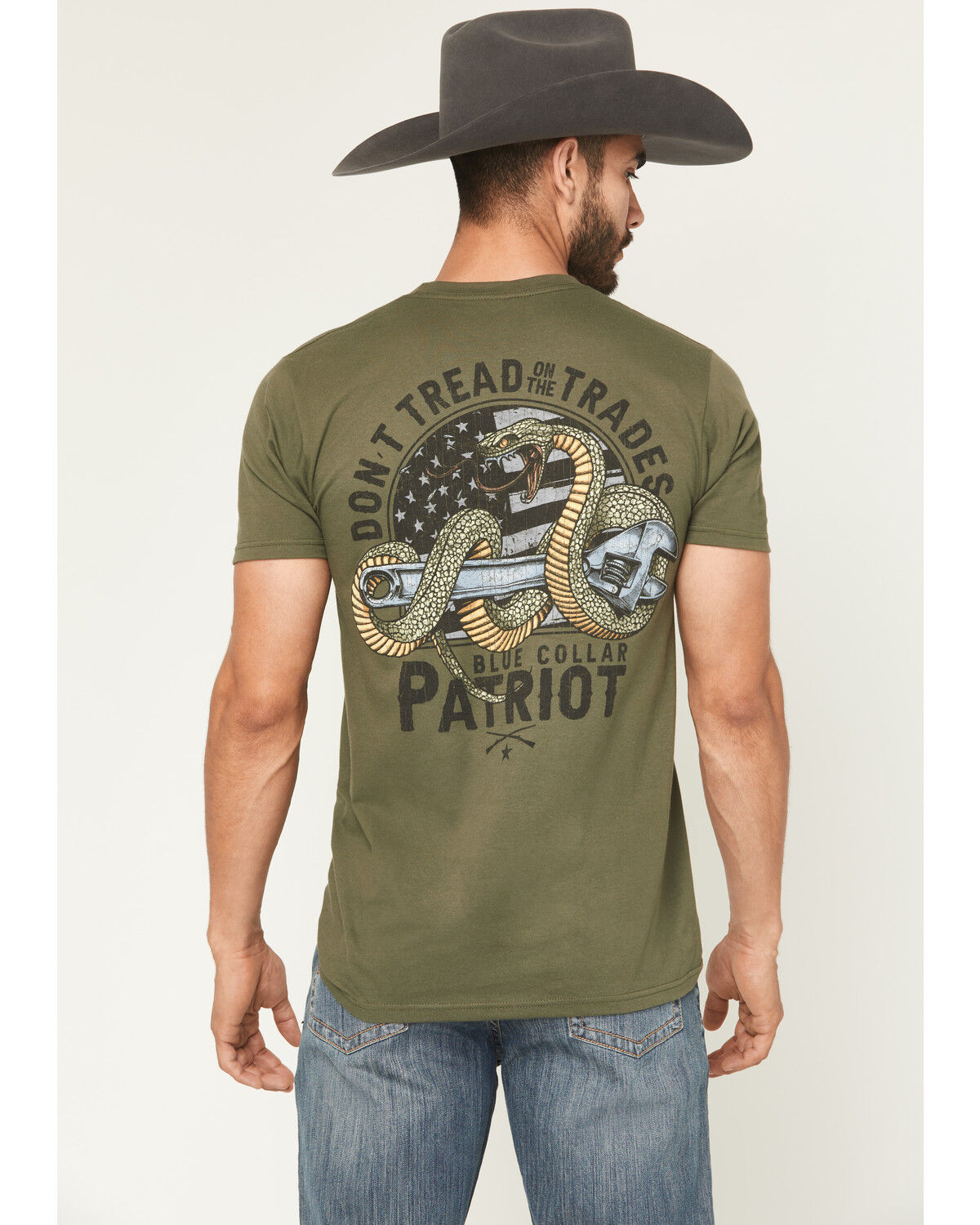 Image #4 - Howitzer Men's Don't Tread Trades Short Sleeve Graphic T-Shirt, Olive, hi-res