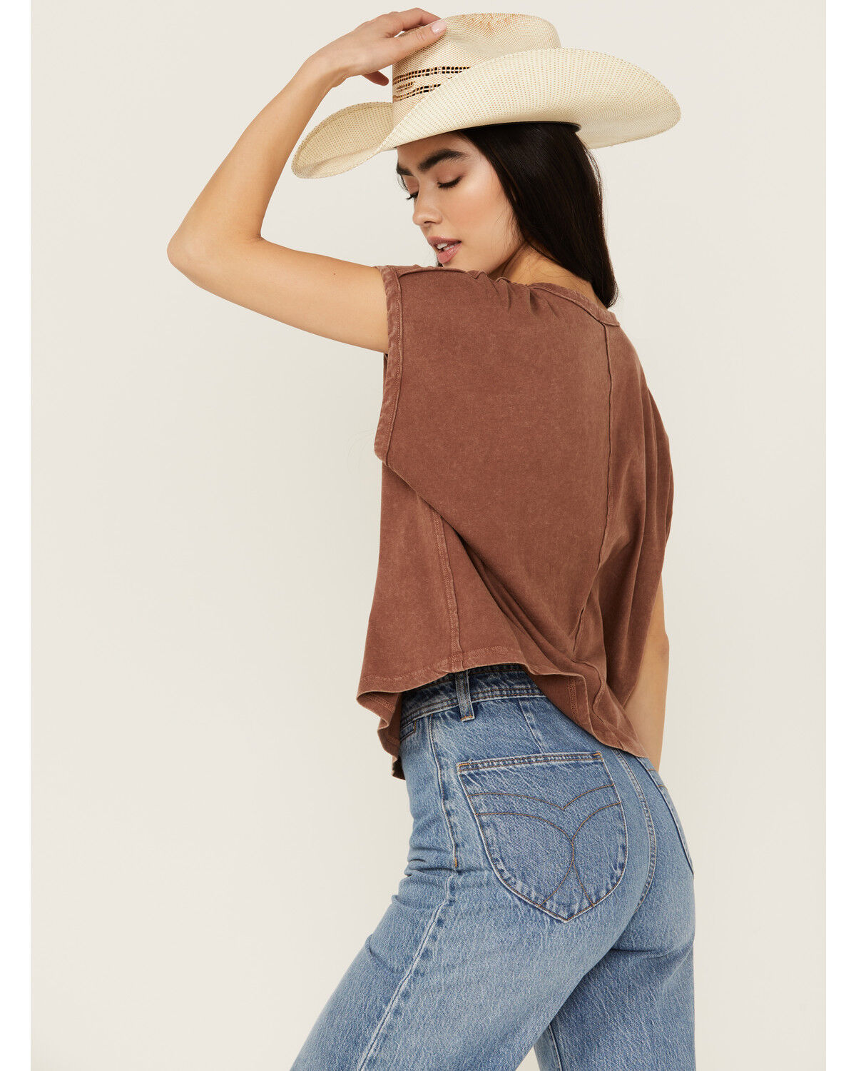 Image #4 - Cleo + Wolf Women's Anna Cropped Graphic Muscle Tee, Chocolate, hi-res