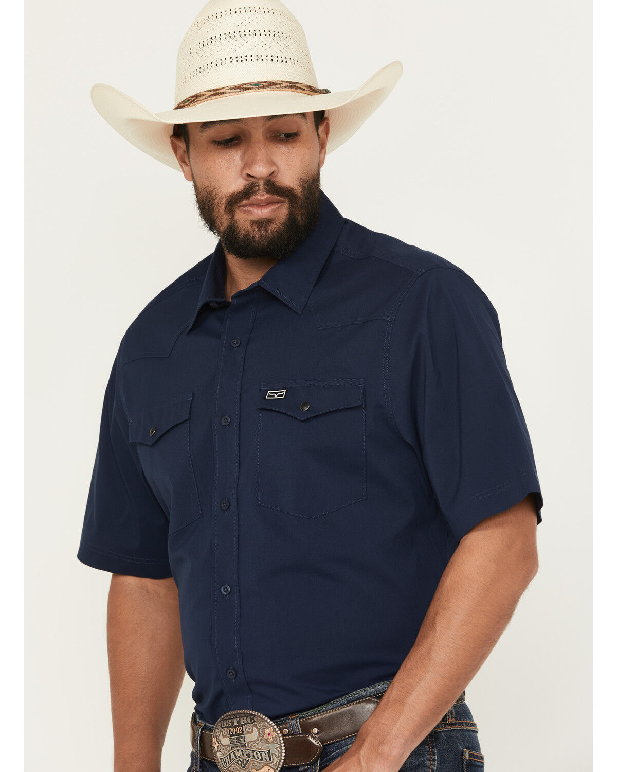 Image #2 - Kimes Ranch Men's Solid Short Sleeve Button-Down Performance Shirt, Navy, hi-res