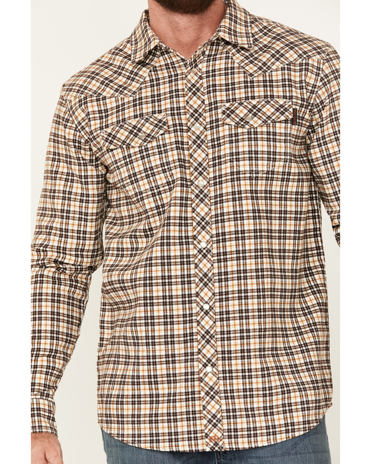 Image #3 - Cody James Men's FR Midweight Plaid Print Long Sleeve Pearl Snap Work Shirt, Rust Copper, hi-res