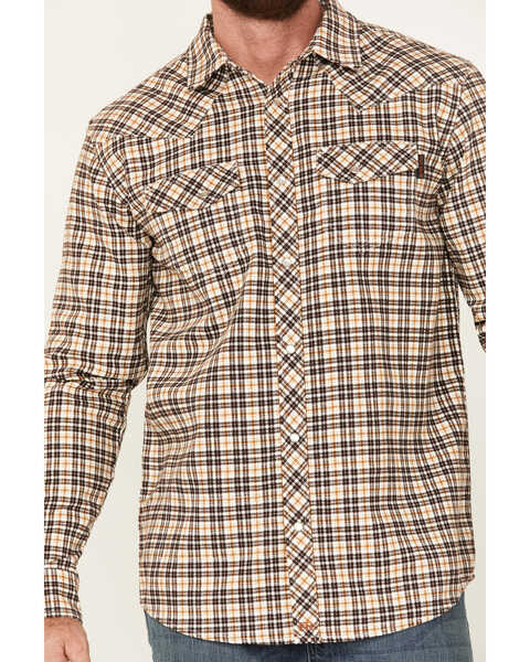 Image #3 - Cody James Men's FR Midweight Plaid Print Long Sleeve Pearl Snap Work Shirt , Rust Copper, hi-res