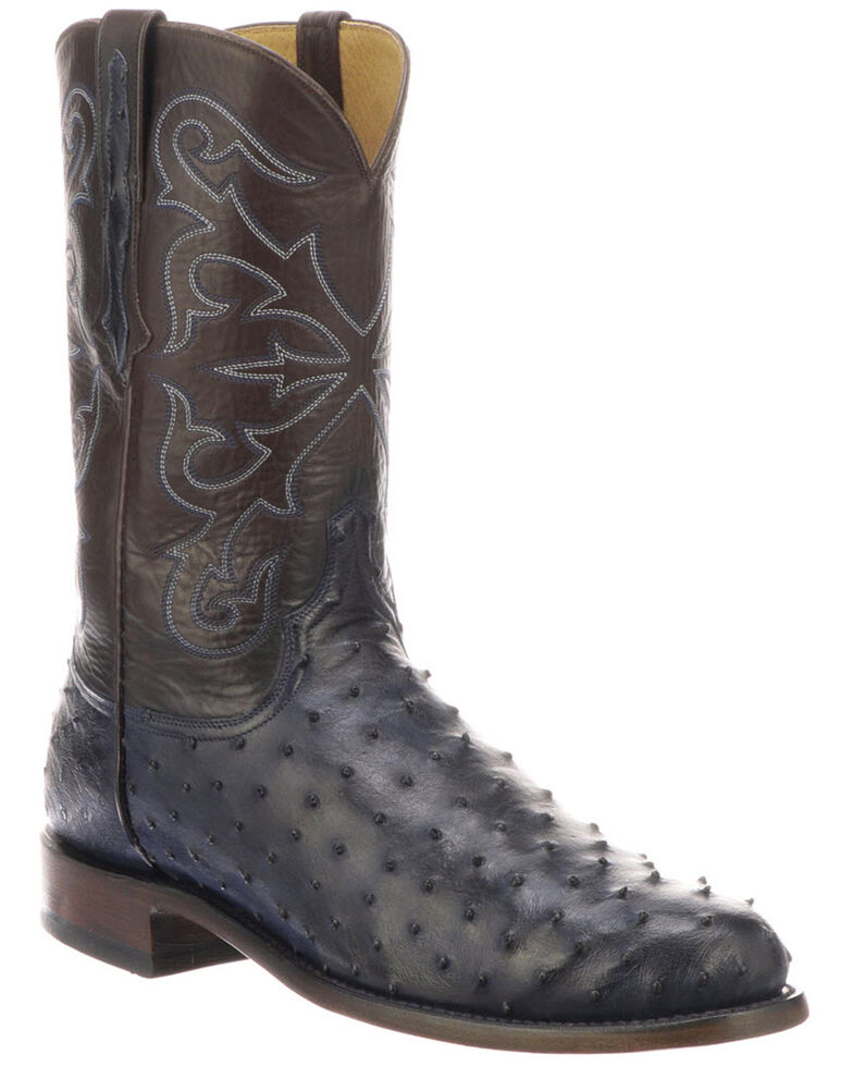 Lucchese Men's Hudson Exotic Western Boots - Medium Toe, Navy, hi-res