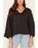 Very J Women's Knit Hi-Low Bell Sleeve Sweater , Charcoal, hi-res