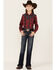 Image #4 - Roper Girls' Fancy Applique Plaid Long Sleeve Snap Western Shirt, Red, hi-res