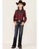 Image #4 - Roper Girls' Fancy Applique Plaid Long Sleeve Snap Western Shirt , Red, hi-res