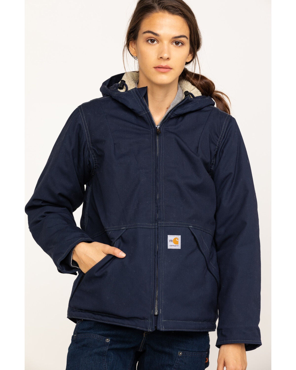 Carhartt Women's FR Full Swing Quick Duck Sherpa-Lined FR Jacket, Navy, hi-res