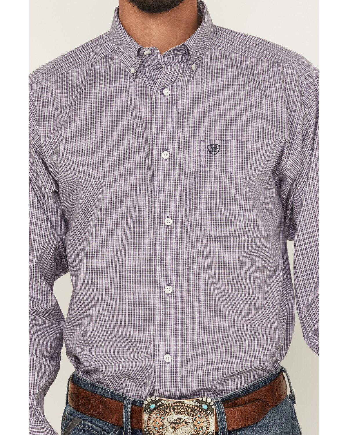 Image #3 - Ariat Men's Roger Plaid Print Long Sleeve Button-Down Western Shirt, Purple, hi-res