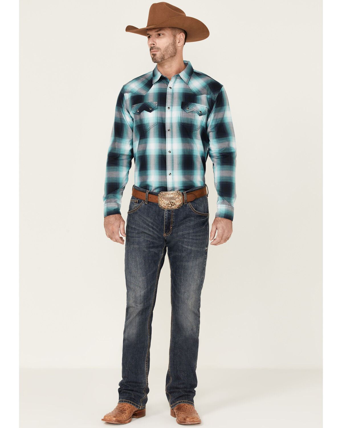 Image #2 - Cody James Men's Gateway Large Plaid Long Sleeve Snap Western Shirt, Navy, hi-res