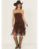 Image #1 - Blue B Women's Fringe Faux Suede Strapless Mini Dress, Dark Brown, hi-res