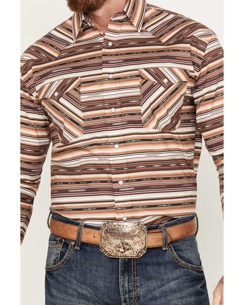 Image #3 - Rough Stock by Panhandle Southwestern Striped Long Sleeve Western Pearl Snap Shirt, Brown, hi-res