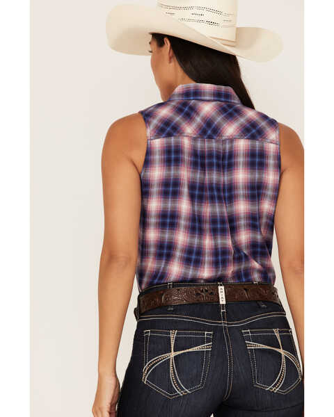 Image #4 - Ariat Women's R.E.A.L. Billie Jean Plaid Print Sleeveless Button-Down Western Shirt, Rust Copper, hi-res