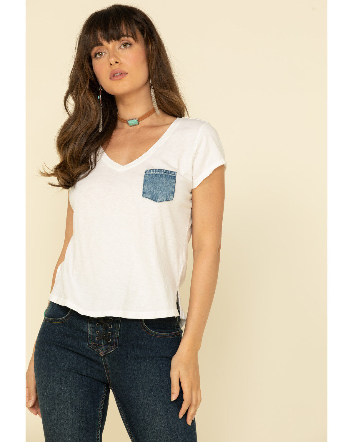 v neck denim shirt