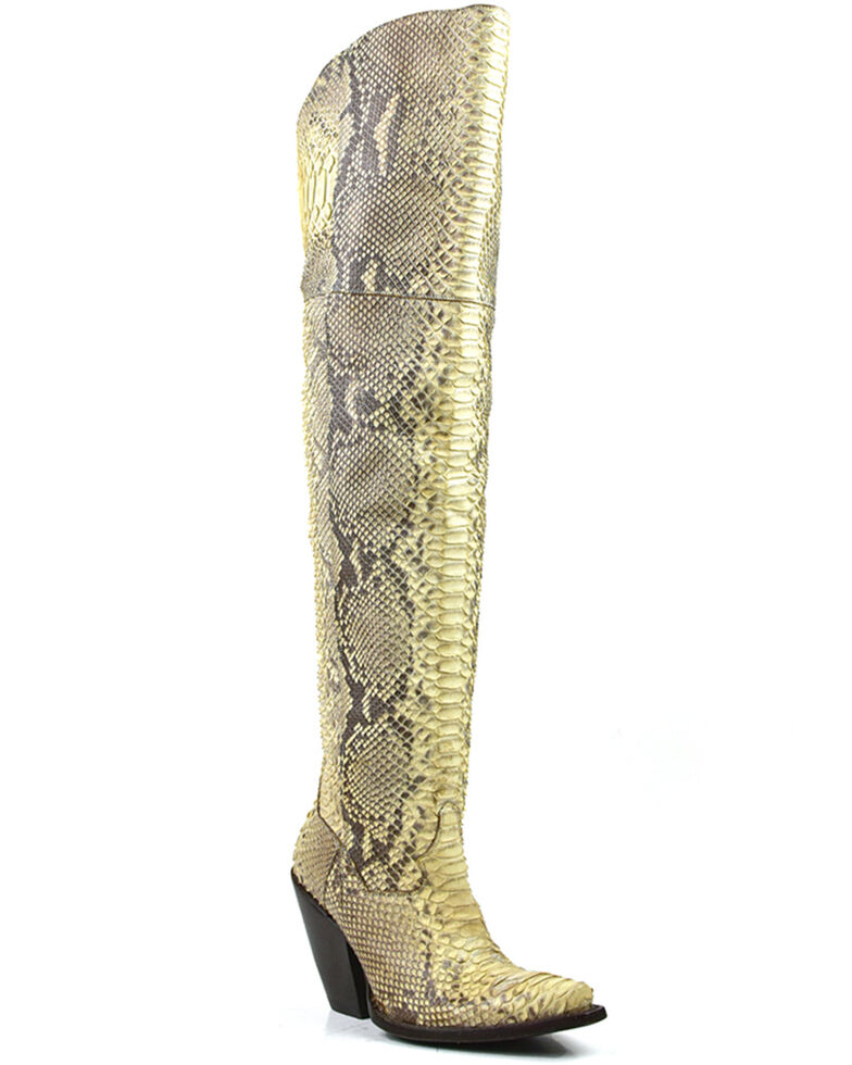 Dan Post Women's Natural Python Exotic Tall Western Boot - Snip Toe , Natural, hi-res