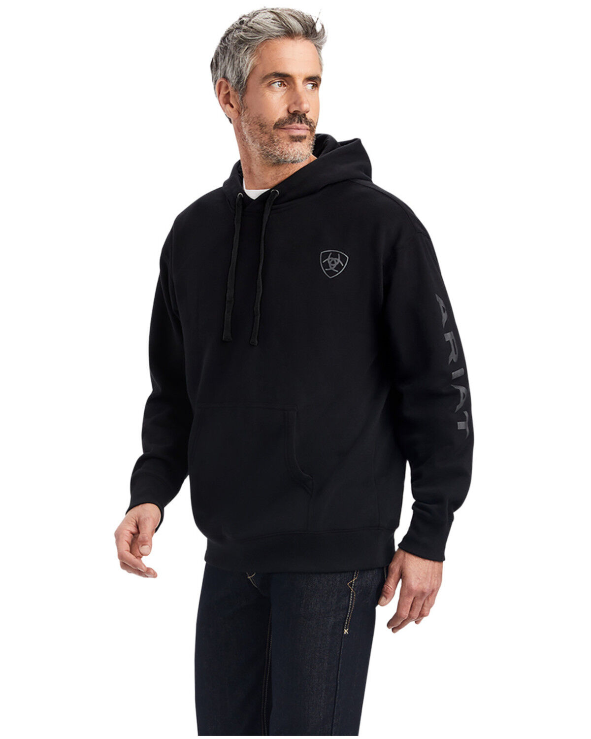 Image #1 - Ariat Men's Logo Graphic Hooded Sweatshirt - Big, Black, hi-res