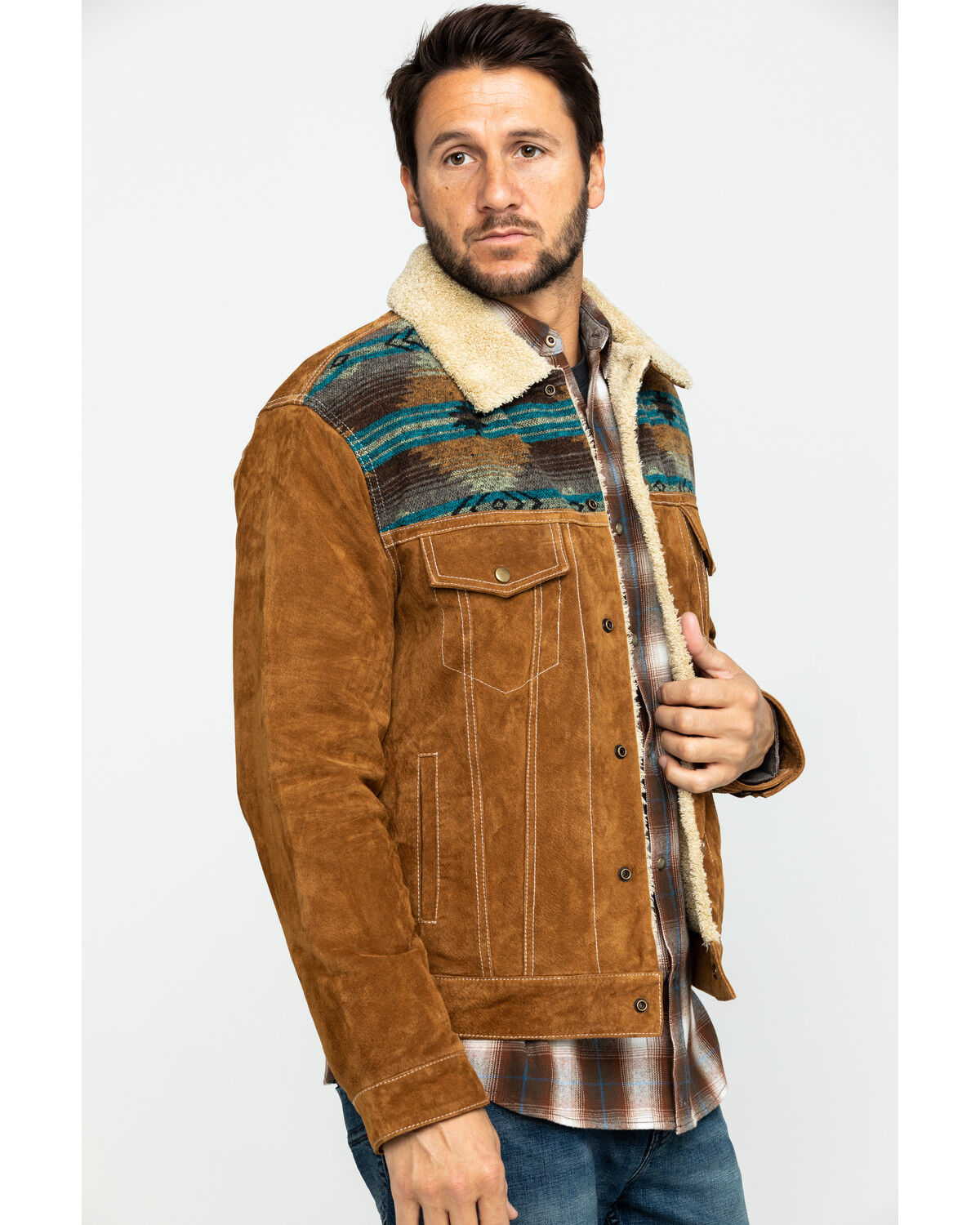 Image #3 - Scully Men's Cafe Brown Boar Suede Jean Jacket - Big, Brown, hi-res