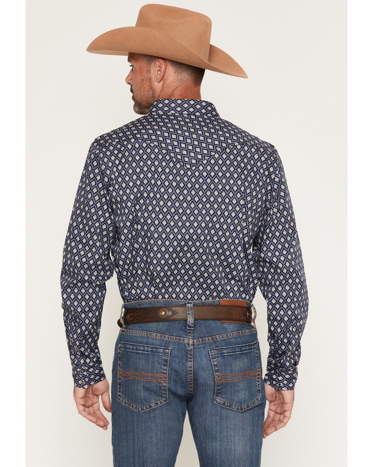 Image #4 - Cody James Men's Diamond Soul Medallion Print Long Sleeve Snap Western Shirt, Navy, hi-res