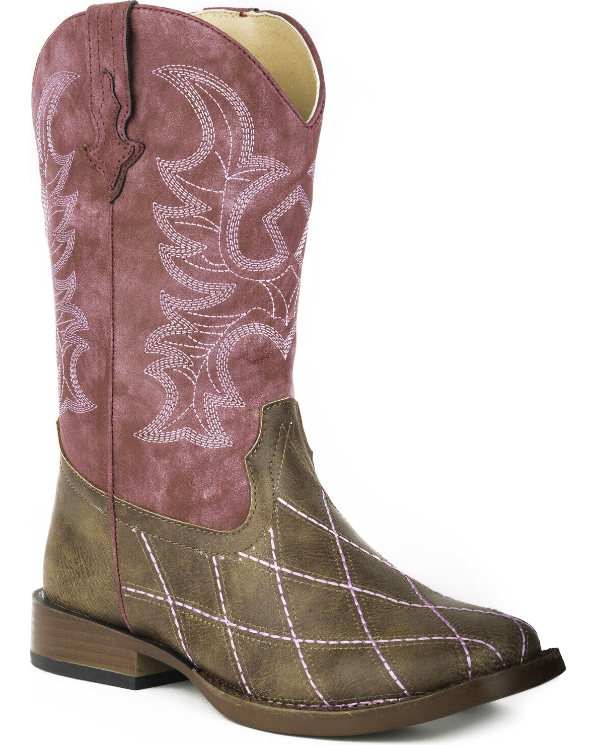 Image #1 - Roper Little Girls' Cross Cut Western Boots - Square Toe, Brown, hi-res