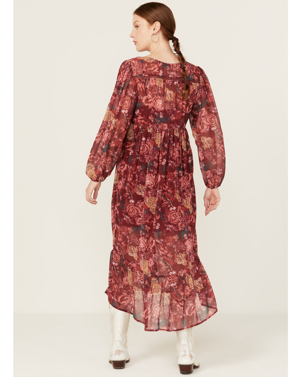Image #4 - Beyond The Radar Women's Floral Print Crochet Trim Midi Dress, Multi, hi-res