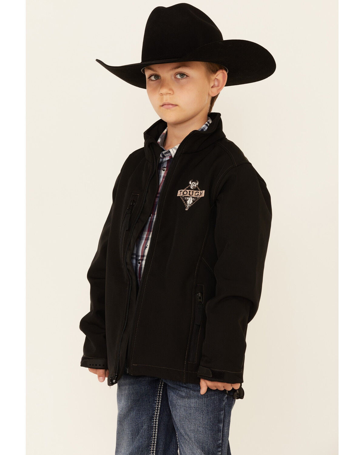 Image #1 - Cowboy Hardware Boys' Black Tough Softshell Zip-Front Jacket , , hi-res