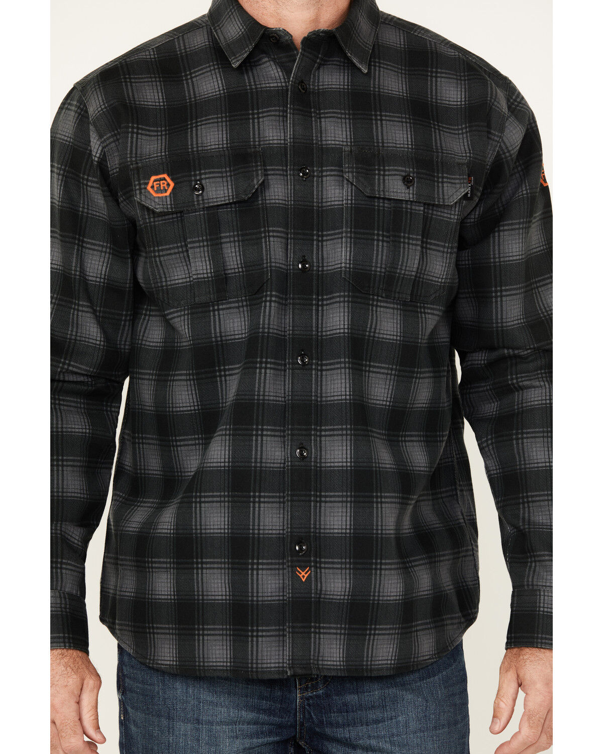 Image #3 - Hawx Men's FR Plaid Print Long Sleeve Button-Down Western Work Shirt, Black, hi-res