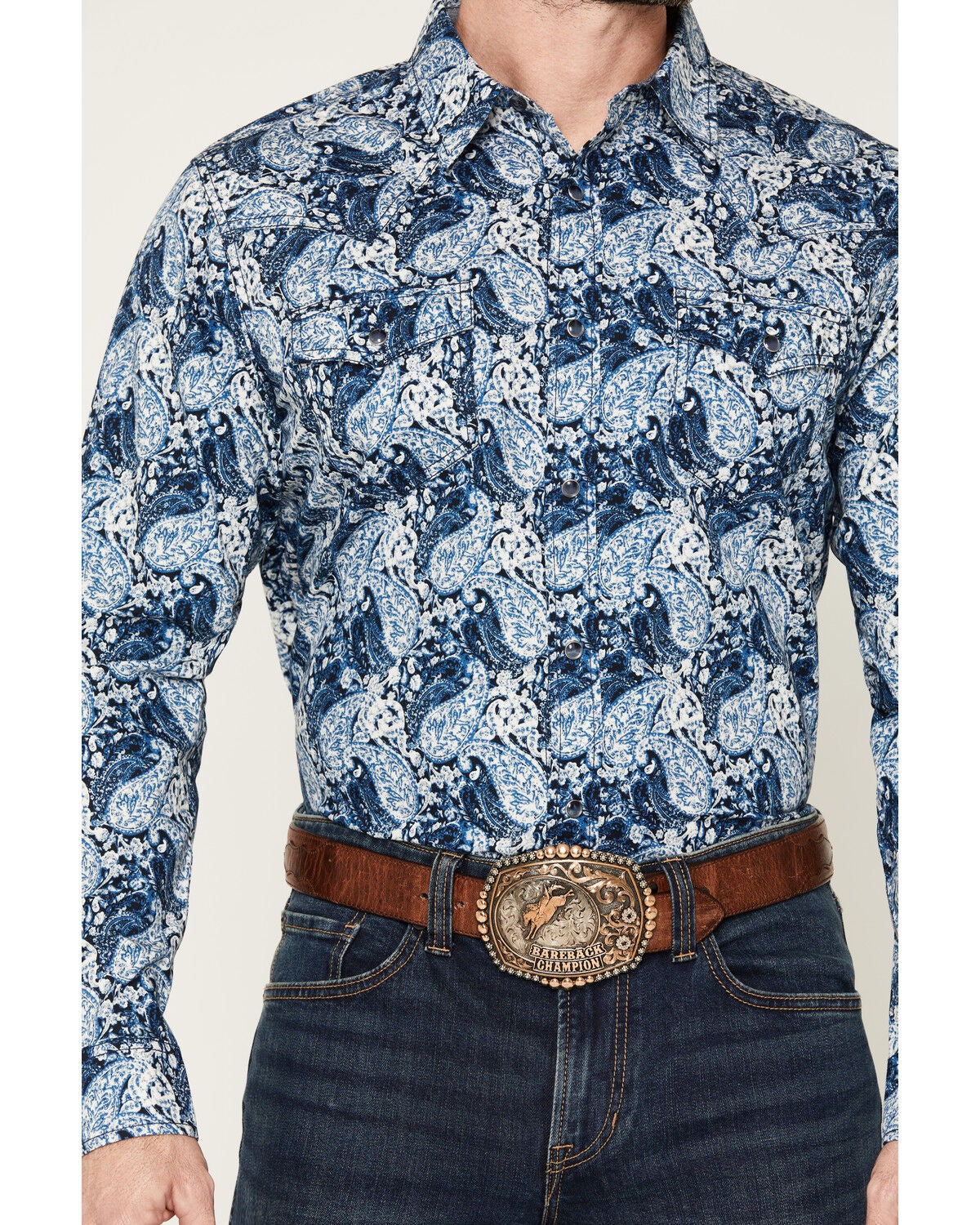Image #3 - Cody James Men's Escape Route Paisley Print Long Sleeve Snap Western Shirt - Tall, Light Blue, hi-res
