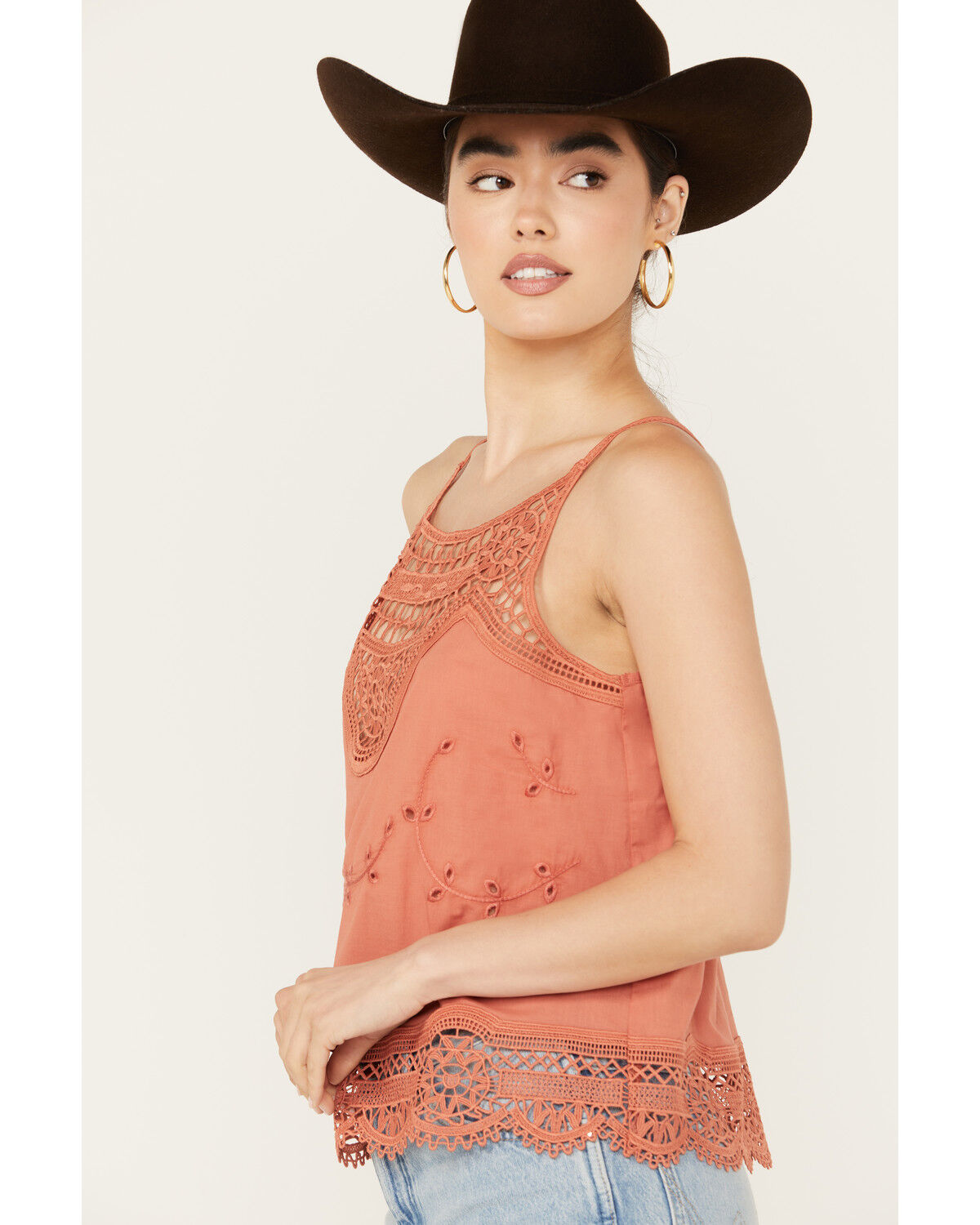 Image #2 - Beyond The Radar Women's Crochet Trim Tank, Rust Copper, hi-res
