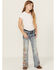Image #1 - Grace in LA Girls' Light Wash Floral Embroidered Flare Denim Jeans, Medium Wash, hi-res