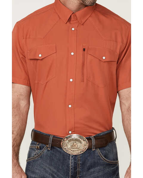 Image #3 - RANK 45® Men's 8 Seconds Short Sleeve Pearl Snap Western Tech Shirt , Medium Red, hi-res