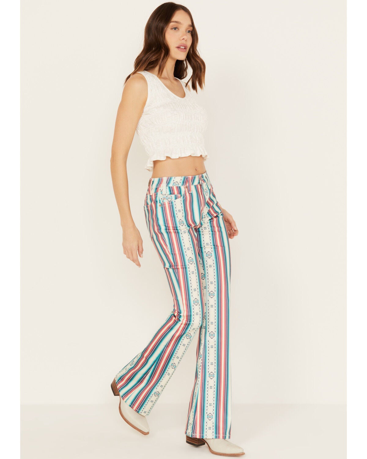 Hooey by Rock & Roll Denim Women's High Rise Striped Flare Jeans, Multi, hi-res