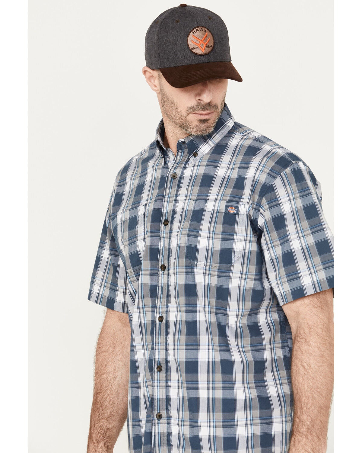 Image #2 - Dickies Men's Plaid Print Relaxed Fit Flex Short Sleeve Button-Down Work Shirt, Blue, hi-res