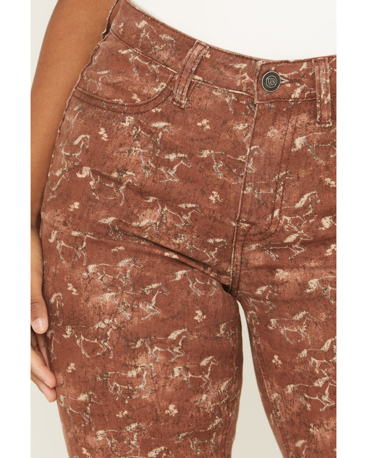 Image #2 - Rock & Roll Denim Women's Horse Print High Rise Bargain Bootcut Stretch Jeans, Brown, hi-res