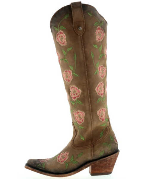 Image #3 - Botas Caborca for Liberty Black Women's Garden Embroidered Floral Western Tall Boots - Snip Toe , Tan, hi-res