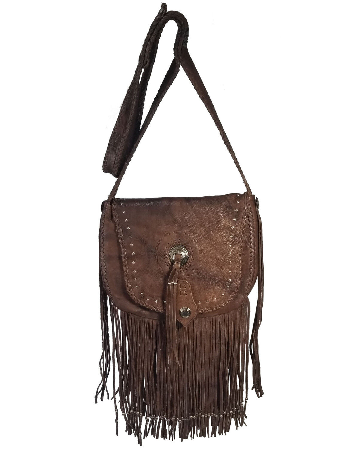 Image #1 - Kobler Leather Women's Concho Fringe Crossbody Bag, Black, hi-res
