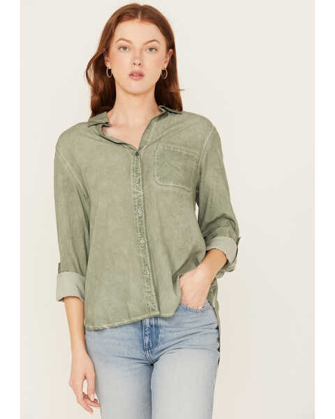 Velvet Heart Women's Washed Out Button Front Shirt, Olive, hi-res