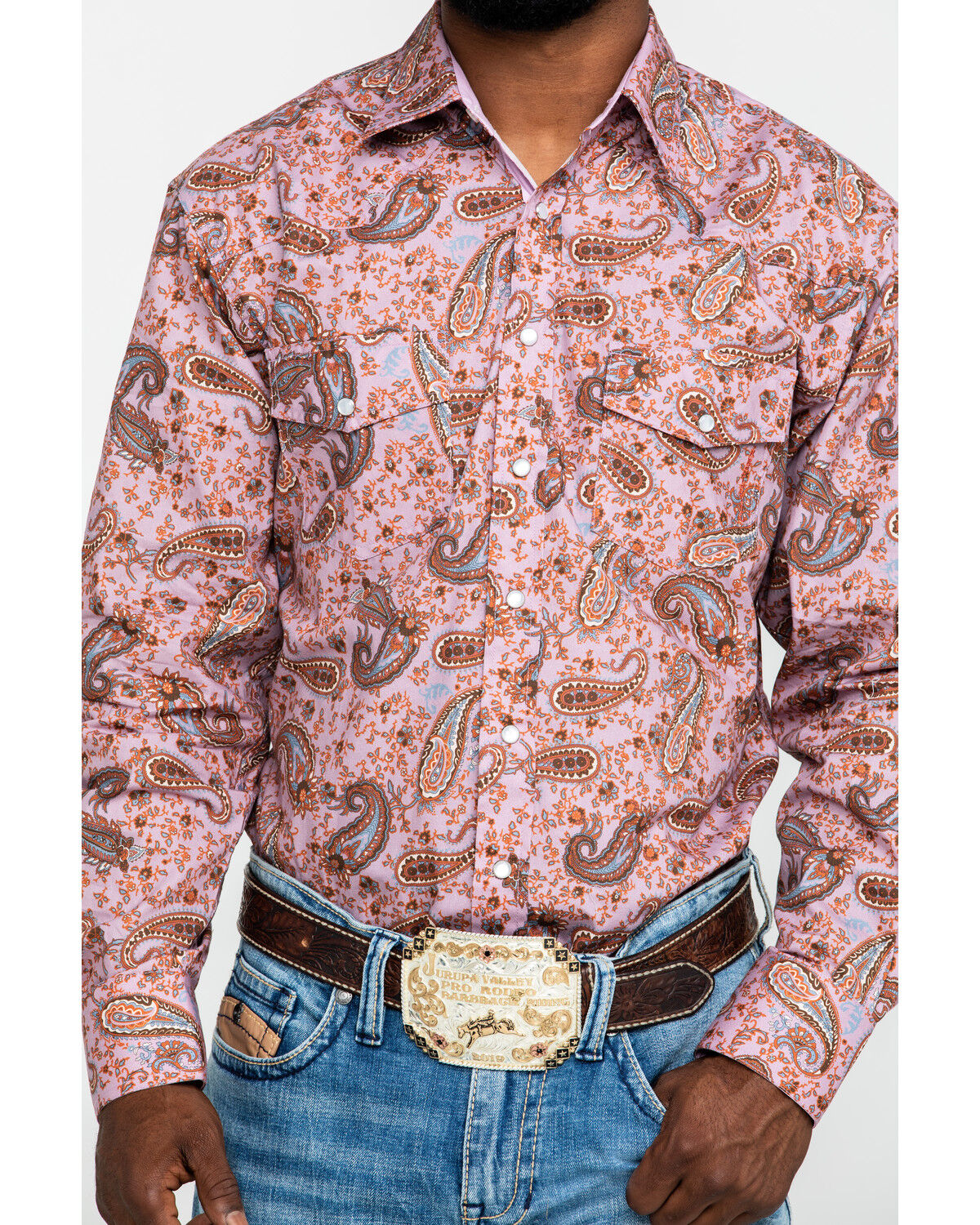 mens pink paisley western shirt