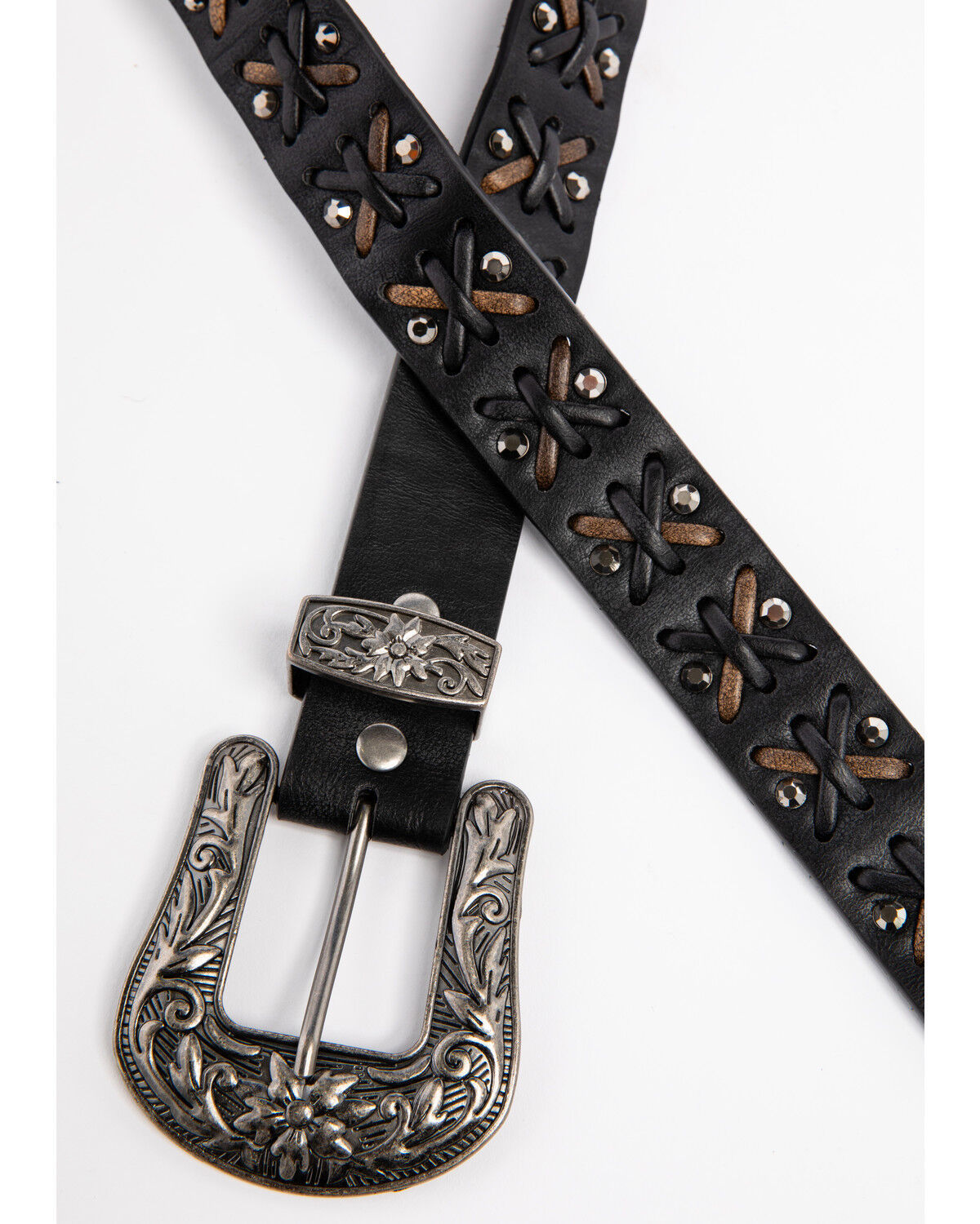 Image #2 - Shyanne Women's Black Two Tone Criss Cross Studded Belt, , hi-res
