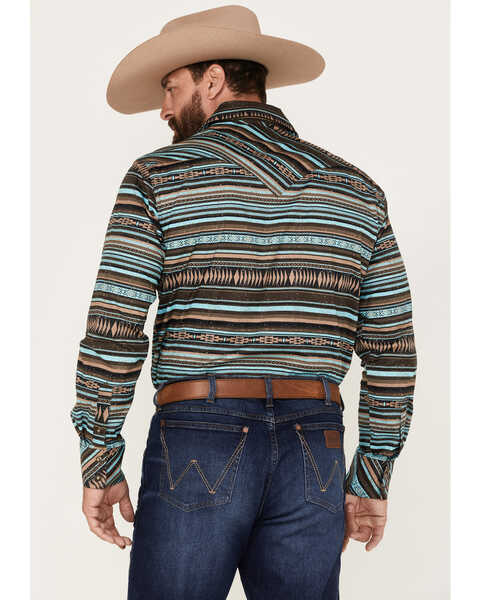 Image #4 - Rock & Roll Denim Men's Southwestern Stretch Long Sleeve Snap Shirt, Teal, hi-res