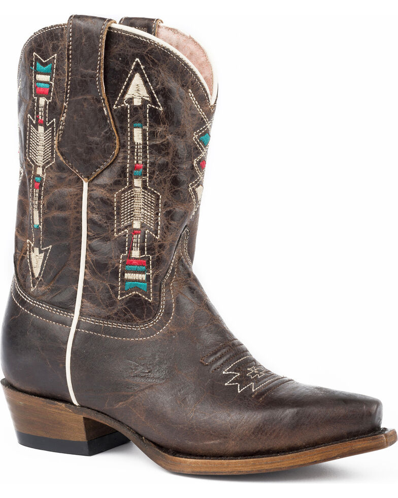 Roper Girls' Arrows Waxy Brown Leather Cowgirl Boots - Snip Toe, Brown, hi-res
