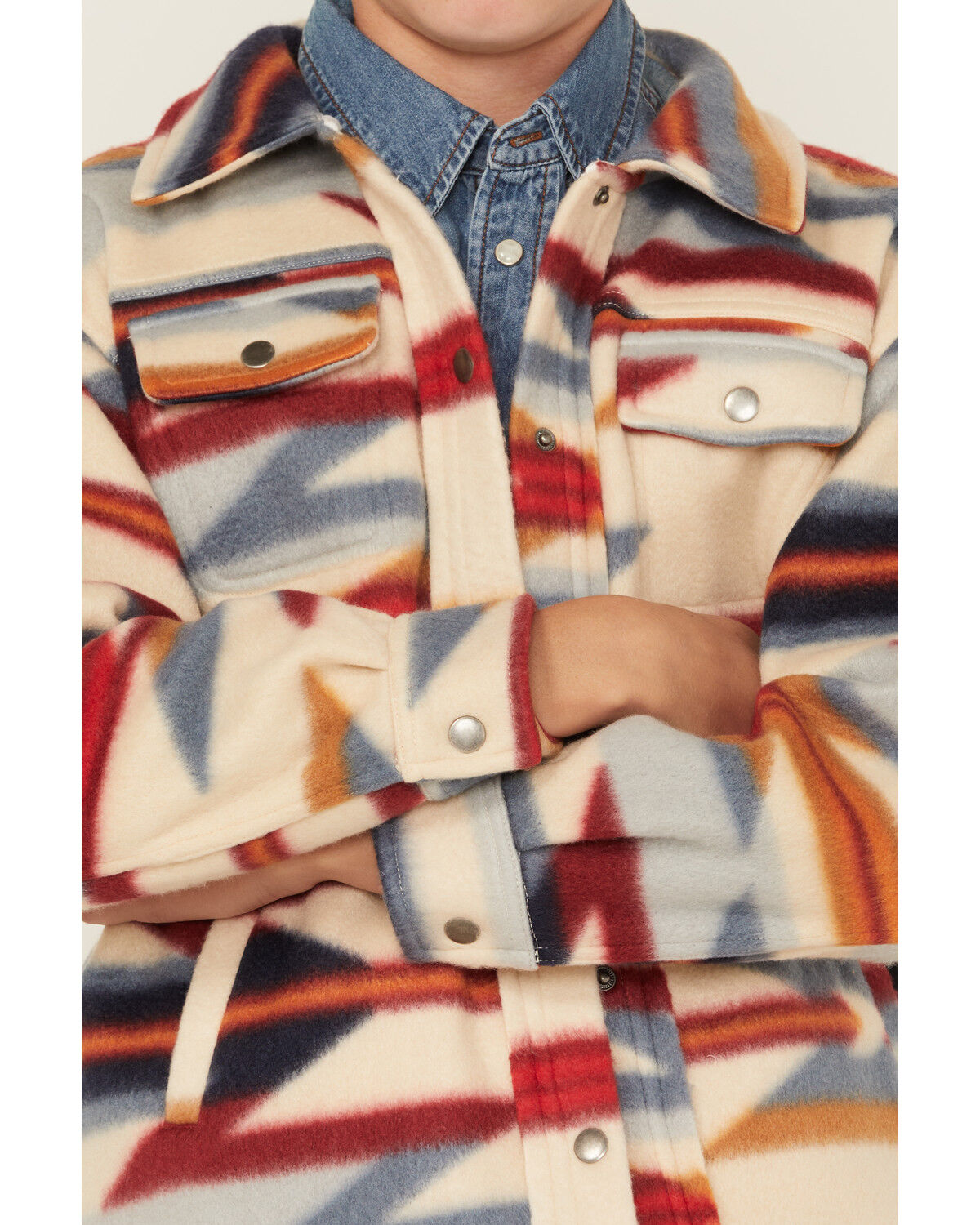 Image #3 - Fornia Boys' Southwestern Print Snap Shacket, Red, hi-res