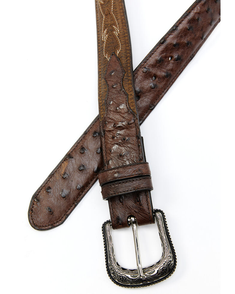 Cody James Men's Full-Quill Ostrich Embroidered Western Belt, Brown, hi-res
