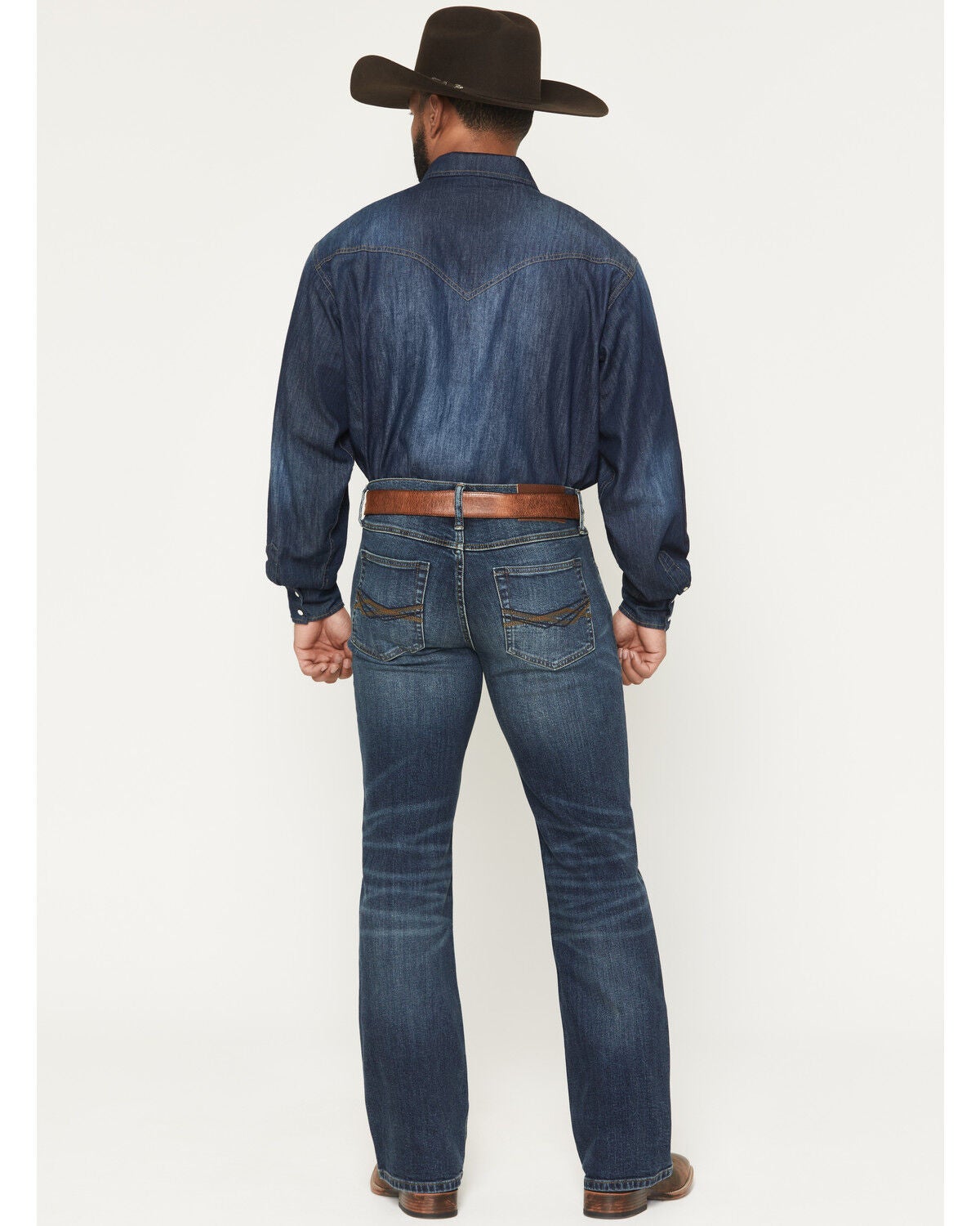 Image #3 - RANK 45&reg; Men's Roughstock Rockford Wash Brock Relaxed Bootcut Performance Stretch Denim Jeans, Dark Wash, hi-res