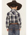 Image #4 - Ely Walker Boys' Plaid Print Long Sleeve Snap Western Shirt, Navy, hi-res