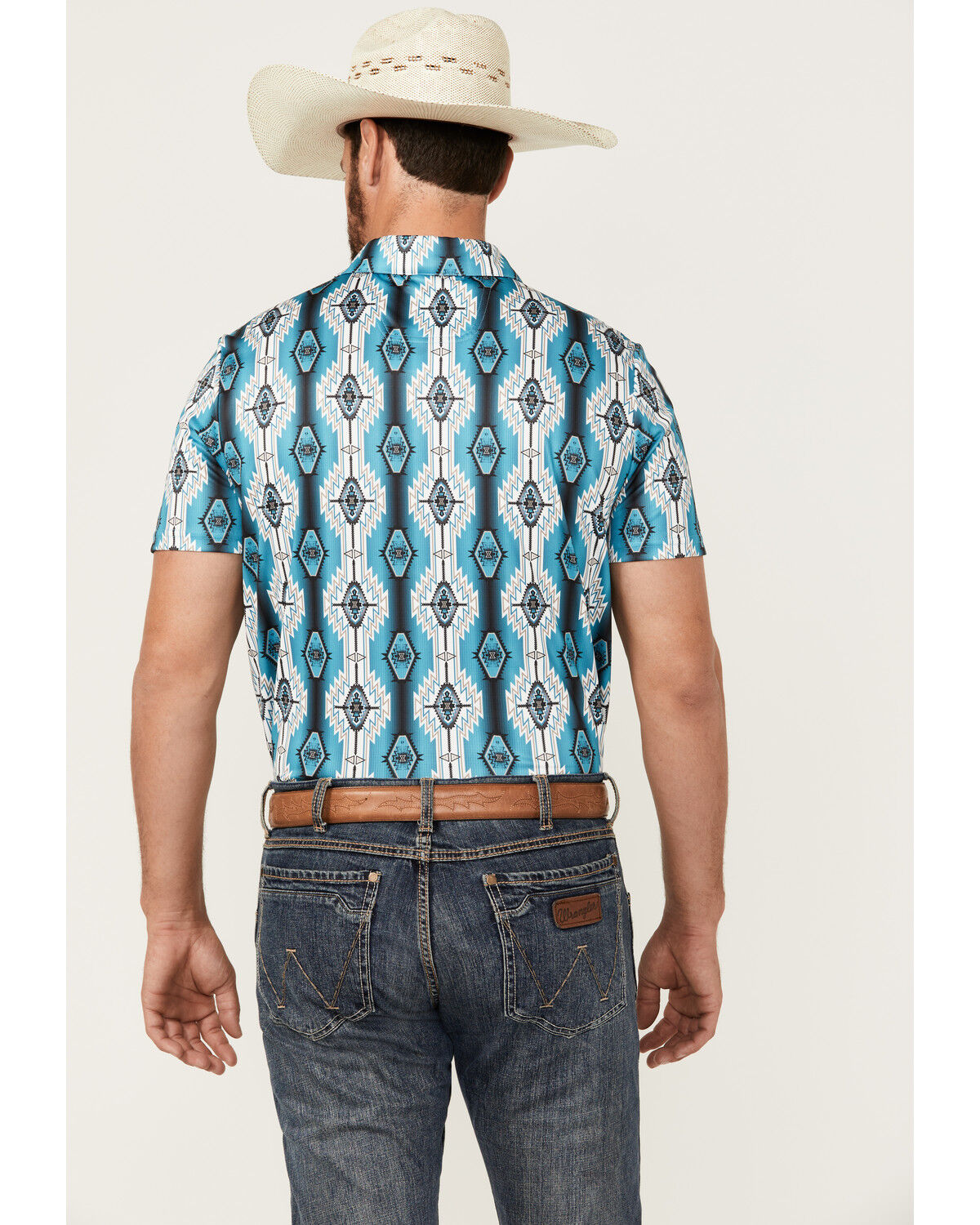 Image #4 - Rock & Roll Denim Men's Southwestern Print Short Sleeve Polo Shirt, Turquoise, hi-res